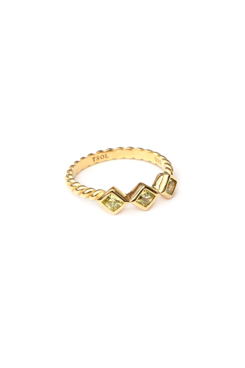 Square Zircon Ring Apple Green - Gold