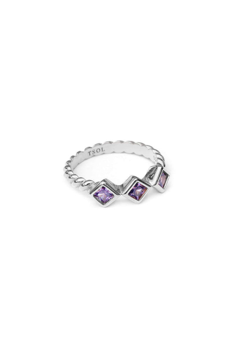 Square Zircon Ring Lilac - Silver